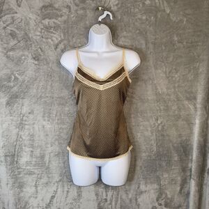 The Limited Y2K Tank Camo Lace Trim Brown Polka Dot Sz M Built in Bra Layering